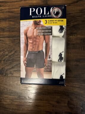 Polo Ralph Lauren Boxer Brief Mens Small Underwear White Classic Fit 3 Pack